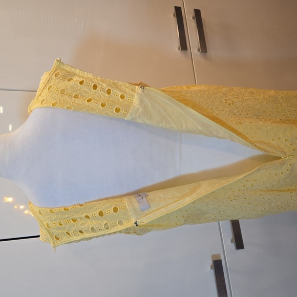 Loft Cotton Embroidered Floral Ruffled Eyelet Sleeveless Dress Yellow Size 12 - Picture 6 of 11